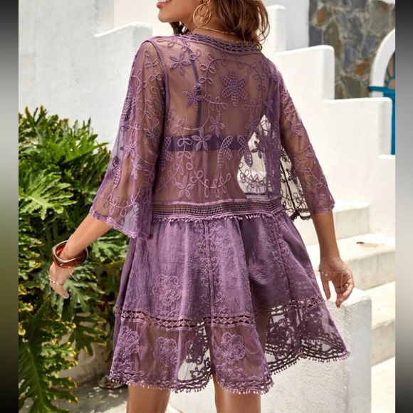 Boho floral embroidered beach cover up - Picture 2 of 5